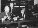 Smithsonian Secretary S. Dillon Ripley (left), then-ARRL President Harry Dannals, W2HD, and operator Joseph Fincutter W3IK inaugurate NN3SI in July 1976.